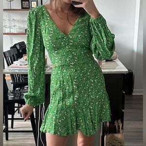 AFRM Green Wrap Sundress with Bishop Sleeves